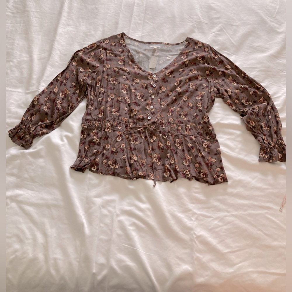 NWT Maurice’s Brown Floral Peplum Waist Long Sleeve Top Size 2X